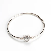 925 sterling silver bangle heart shaped white cz zircon pendant charm bracelet fashion jewelry diy making for pandora