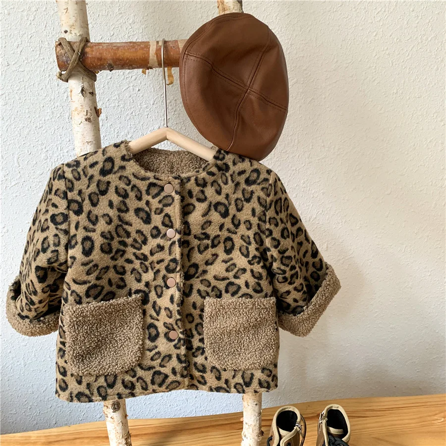 

2022 New Girls Leopard Print Coat Fashion Winter Children Clothing Kids Jacket Toddler Warm Jackets Kids Outerwear Baby Clothing