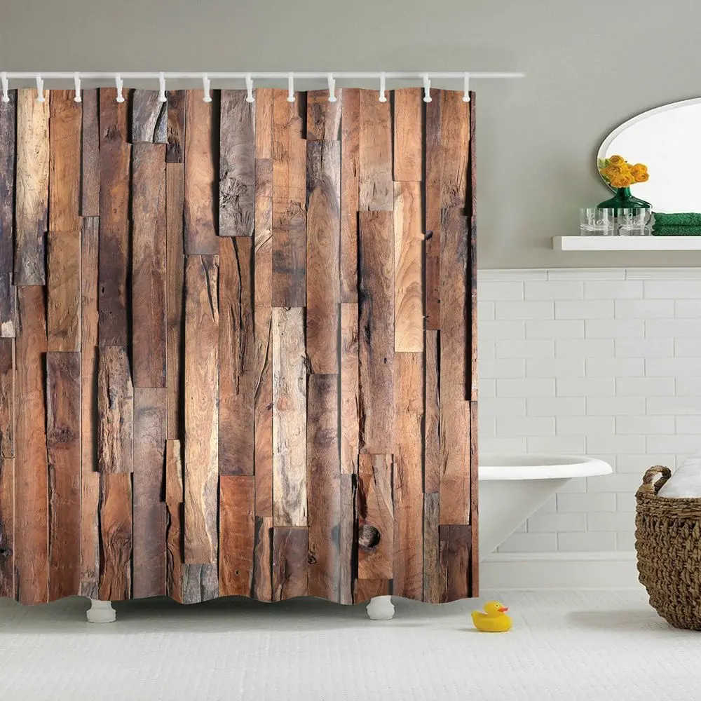 

Dafie Rustic Shower Curtain Wooden Barn Door in Stone Farmhouse Image Vintage Desgin Rural Art Architecture