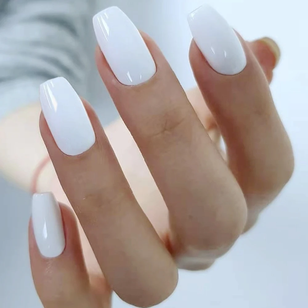 

24Pcs Glossy White Coffin Fake Nails Flat Stiletto False Nail For Design Full Cover Press On Fingernails Manicure Tool