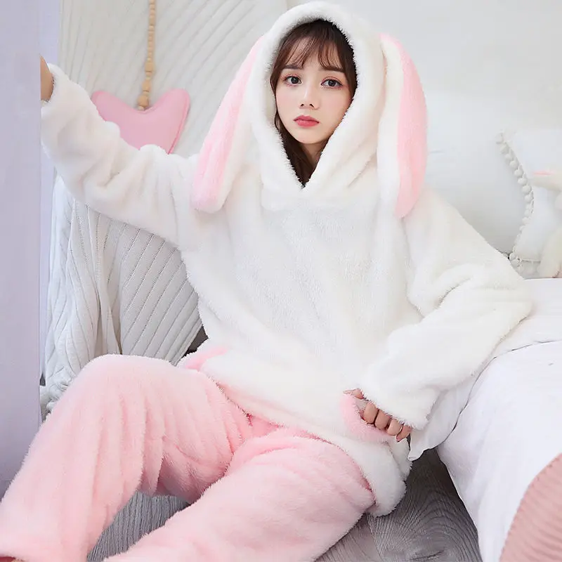 Пижама из бархата кораллового цвета женский зимний утепленный костюм двух