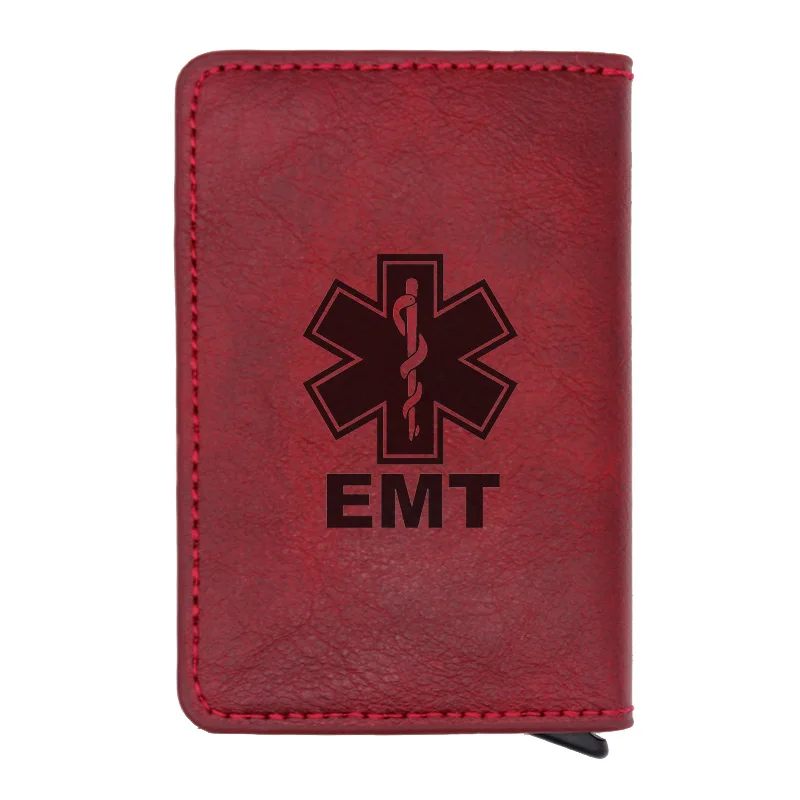 Классический черный EMT аварийный медицинский техник Rfid держатель для карт мужские кошельки винтажные короткие кожаные тонкие маленькие кошельки