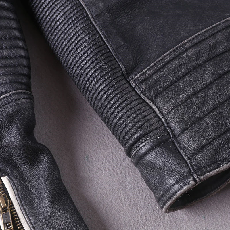 

2021 Vintage Black Motorcycle Style Indiana Embroidery Genuine Leather Jacket Men Large Size 5XL Real Cowhide Winter Biker Coat