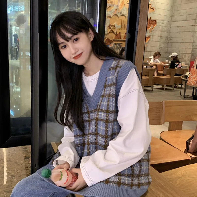 Женский винтажный клетчатый жилет в стиле Харадзюку стильная уличная одежда