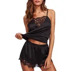 2 шт.компл., женское сексуальное атласное нижнее белье, кружевной топ в стиле пэчворк + шорты с высокой талией, ночная рубашка, пижама