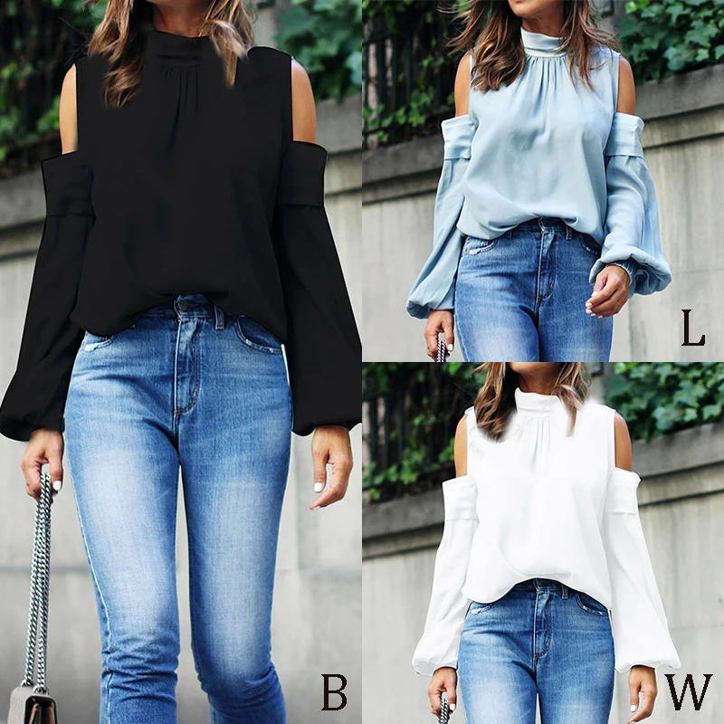

Autumn Winter New Women Blouses Shirts Casual Loose Solid Color Long-sleeved Collar Off-shoulder Tops Women Y3 Hot