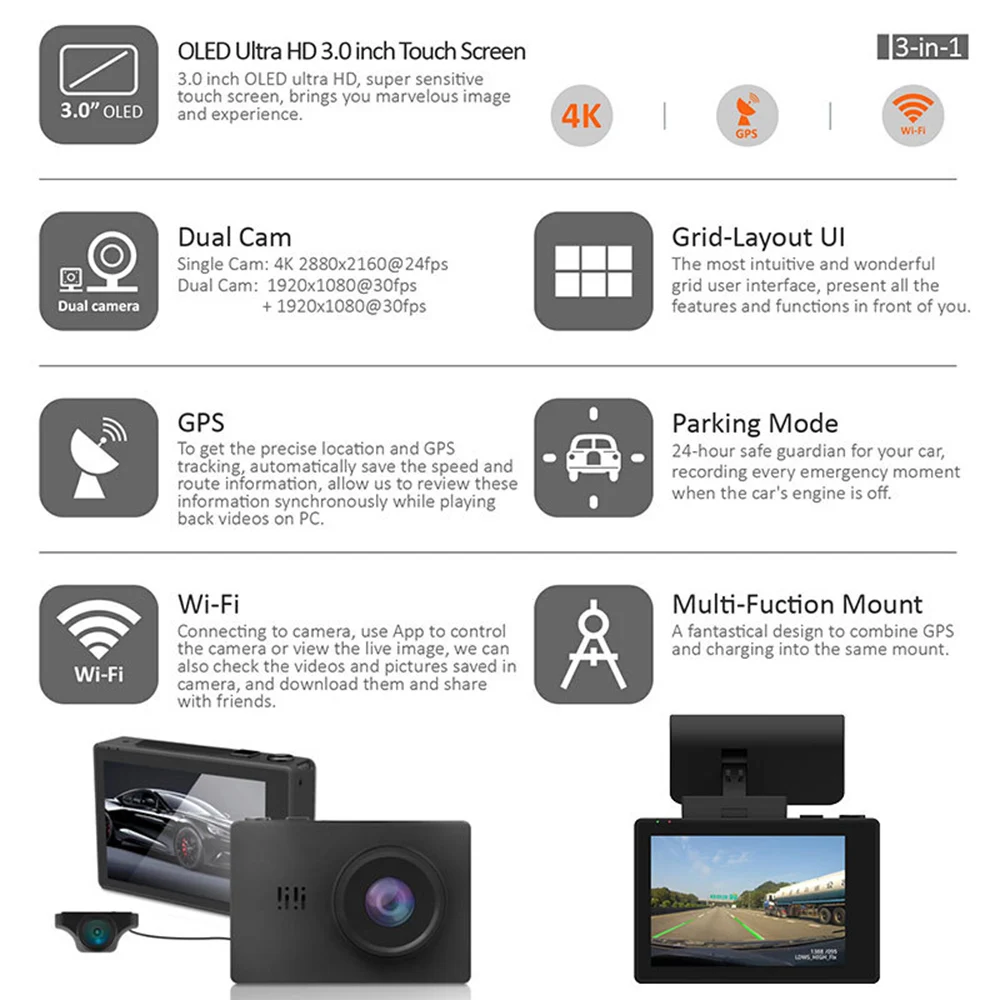 QPLOVE новинка 4K Автомобильный видеорегистратор HD 2160 P 3.0in OLED экран сетка Wi-Fi