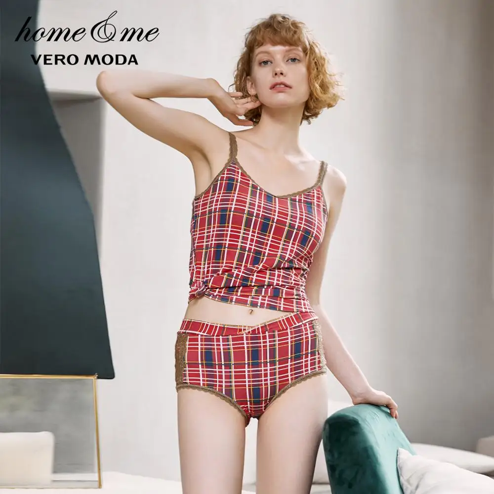 Vero Moda Women's Cotton Plaid Lace Camisole &amp Underpants Homewear Pajamas Sets | 3194TS504 Женская одежда