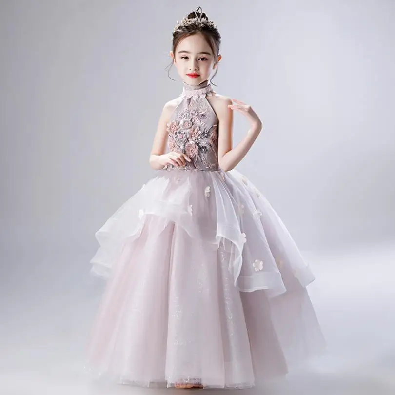 

Роскошное элегантное детское платье для девочек, вечернее платье для дня рождения с бисером и блестками, детское праздничное платье для выс...