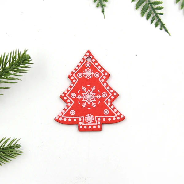 Red Tree B 12 шт./лот DIY белые и красные рождественские печатные деревянные подвески, украшения для детей, рождественские подарки, украшения для елки - Цвет: Red Tree B
