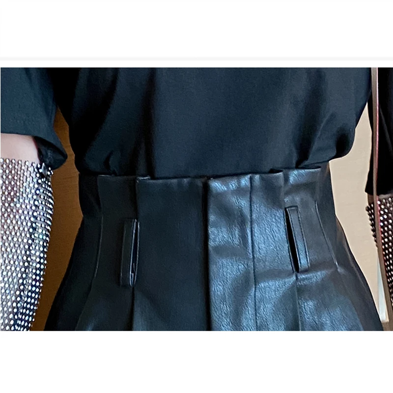 

High Waist PU Leather Shorts Women Autumn Winter Solid Slim Wide Leg Shorts Fashion Sexy Leather Shorts Women Short Femme 2021