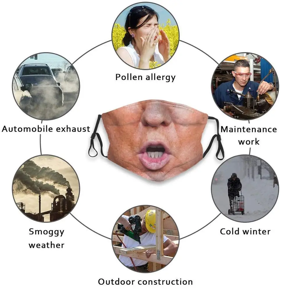 

President Donald Trump Portrait Face Cover Fashion Print Reusable Funny Pm2.5 Filter Mouth Face Mask President