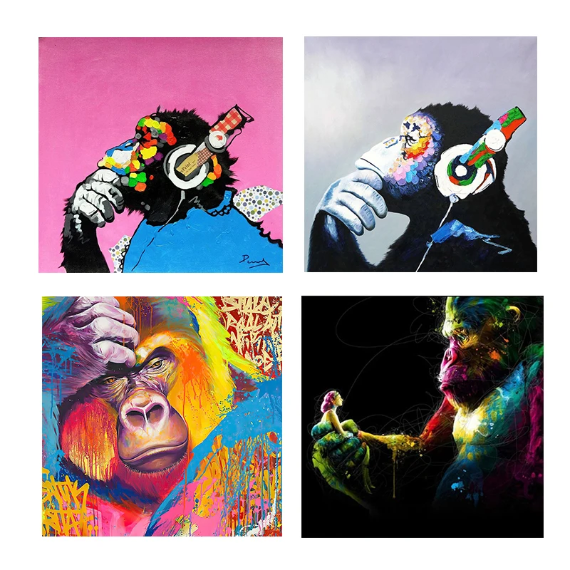 

Graffiti Animal Orangutan with Headphones Canvas Painting Posters and Prints Street Art Children's Room Wall Home Decoration