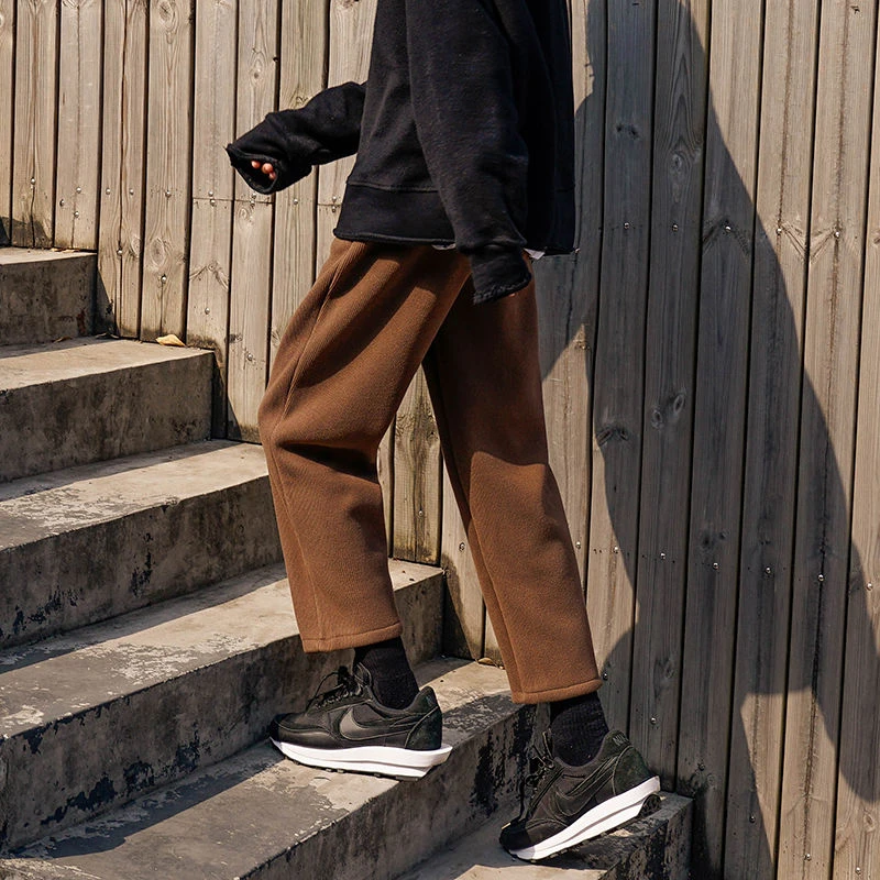 

Korean Style Straight Wide Leg Pants Mens M-2Xl Winter Plus Fleece Pants Men's Warm Fashion Casual Pants Men Streetwear Loose