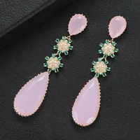 luxury romantic sweet pink waterdrop pendant dangle earrings for women girls geometric nigerian women wedding gift