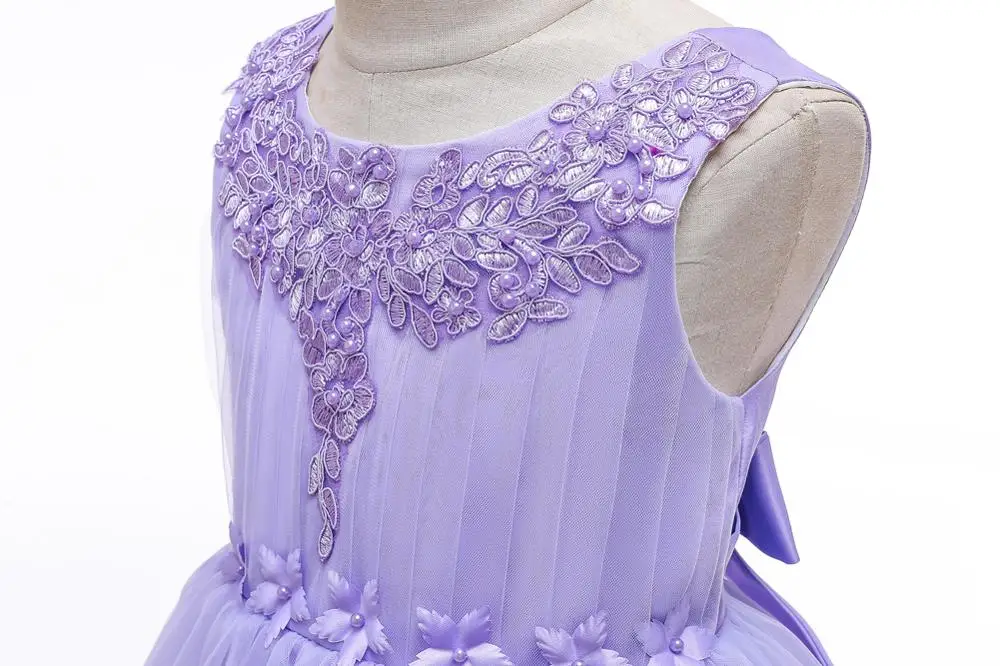 Летнее платье принцессы с вышивкой и бисером для девочек Сетчатое без рукавов от