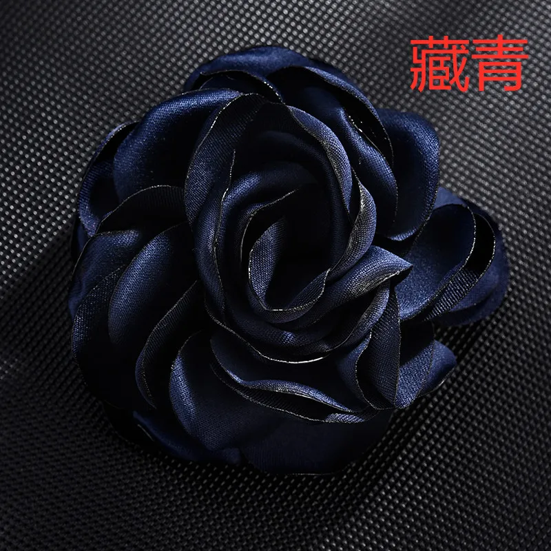 Navy blue Корейский большой тканевый цветок розы броши ювелирные изделия Ткань Искусство орсаж Нагрудный значок рубашка воротник Подарки для женщин аксессуары 8 см - Окраска металла: Navy blue