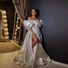 Женское свадебное платье в стиле бохо Thinyfull, с большим бантом спереди, с глубоким коротким рукавом и Боковым Разрезом, Пляжное ТРАПЕЦИЕВИДНОЕ платье принцессы для невесты, свадебное платье