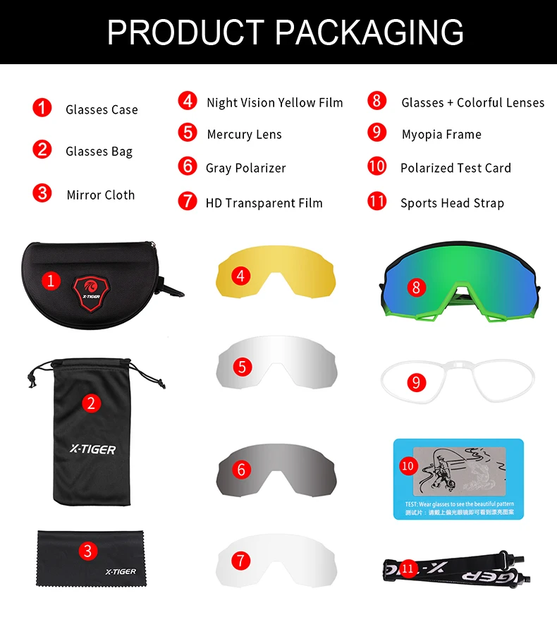 X-TIGER Wind Cycling Glasses 5 Lens Polarized Outdoor Sport Bicycle Glasses MTB Mountain Bike Sunglasses Goggles Cycling Eyewear
