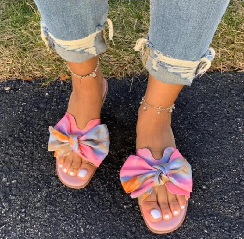 

Women Summer New Floral Print Bow Tie Sandals Slippers Flat Print Beach Outdoor Ladies Shoes Flip Flops Sandalia Feminina
