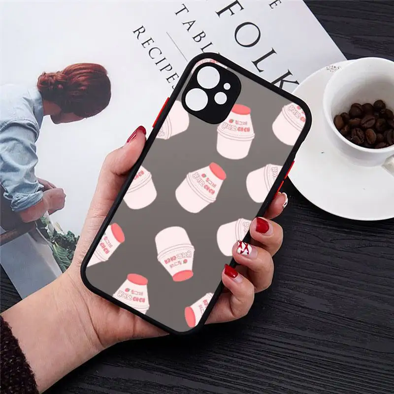 

Strawberry Banana Milk Drink Phone Case Transparent Matte for iPhone 7 8 11 12 s mini pro X XS XR MAX Plus cover funda