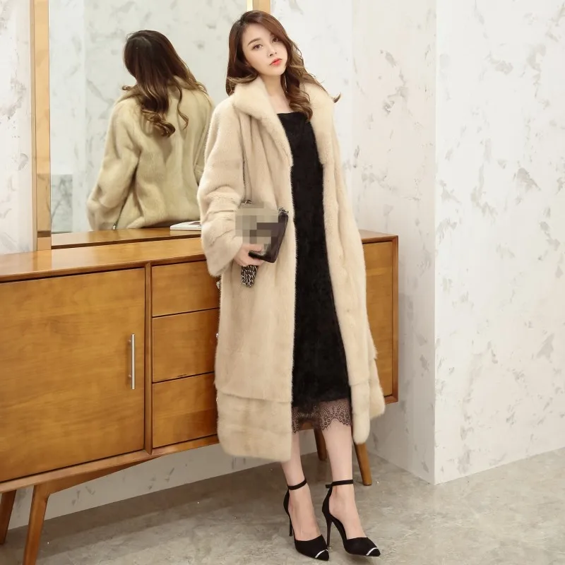 Top Quality Luxury Real Mink Fur Womens X-Long Overcoats Winter Butterfly Sleeve Lapel Fashion Thick Warm Coats Plus Size 5XL