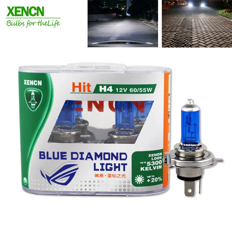 

XENCN H4 12V 60/55W 5300K Blue Diamond Car Light More Bright UV Filter Halogen Super White Head Lamp Free Shipping 30% More Ligh