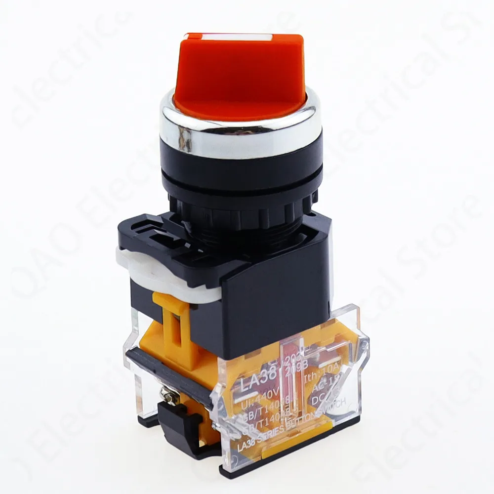 

Переключатель самоблокирующийся 22мм 2/3 позиции красный зеленый черный 10A400V