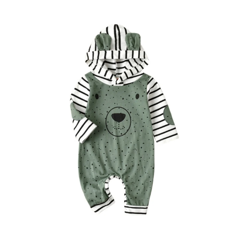 

New Style Boys And Girls Cotton Long Sleeve Romper Polka Dot Printed Soft Breathable Pullover Hoodie Jumpsuit