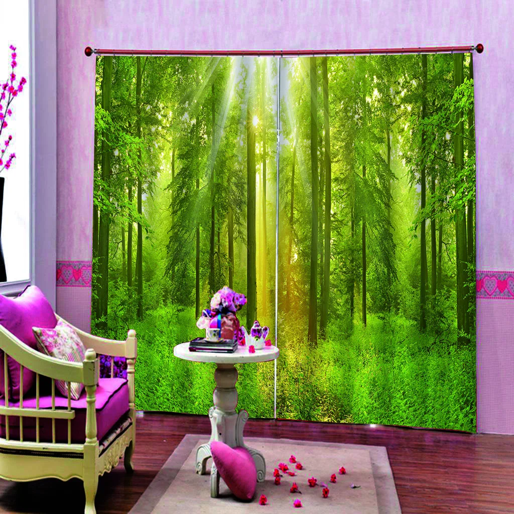 Зеленые шторы с лесом для 3D оконные гостиной занавески в спальню Cortina