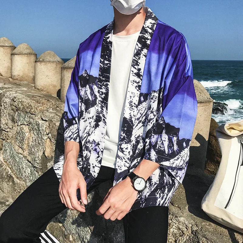 Солнцезащитная Японская уличная одежда кимоно куртка кардиган пальто для мужчин