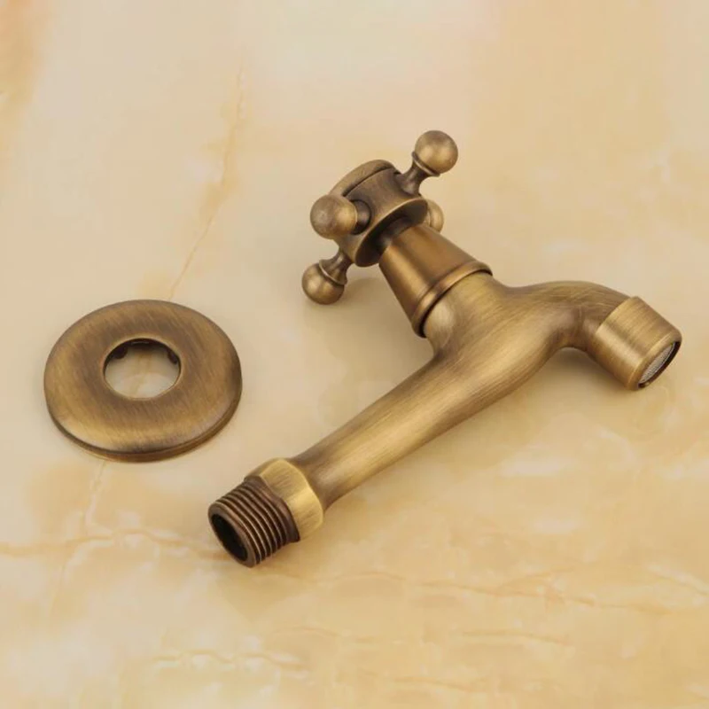 

Antique Brass Decorative Faucet Wall Mounted Kitchen Bathroom Single Faucet Tap Single Cold Water