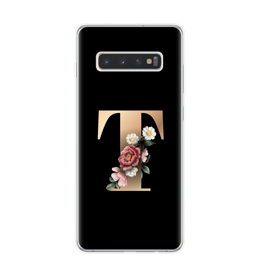 Classic Elegant floral 26 alphabet font letter Phone Case For Coque Samsung S8 S9 S10 Plus Lite S10E 5G Cover Soft silicone Capa | Мобильные