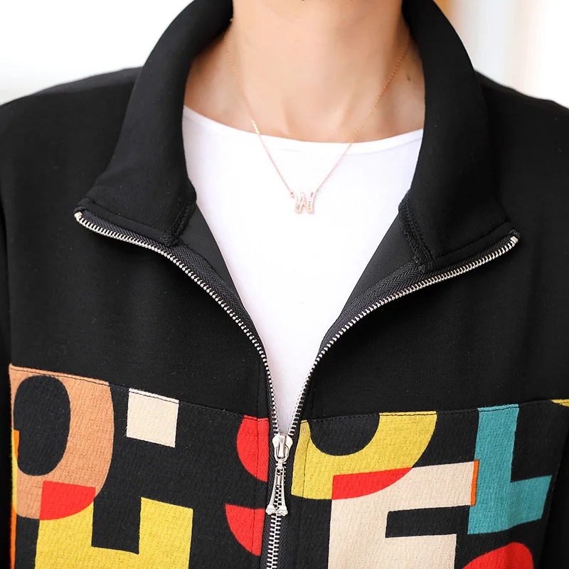 

2020 New Style Mom Casual Zip-up Jacket Middle-Aged Female Spring and Autumn Hoodie Middle-aged WOMEN'S Apparels Western Style S