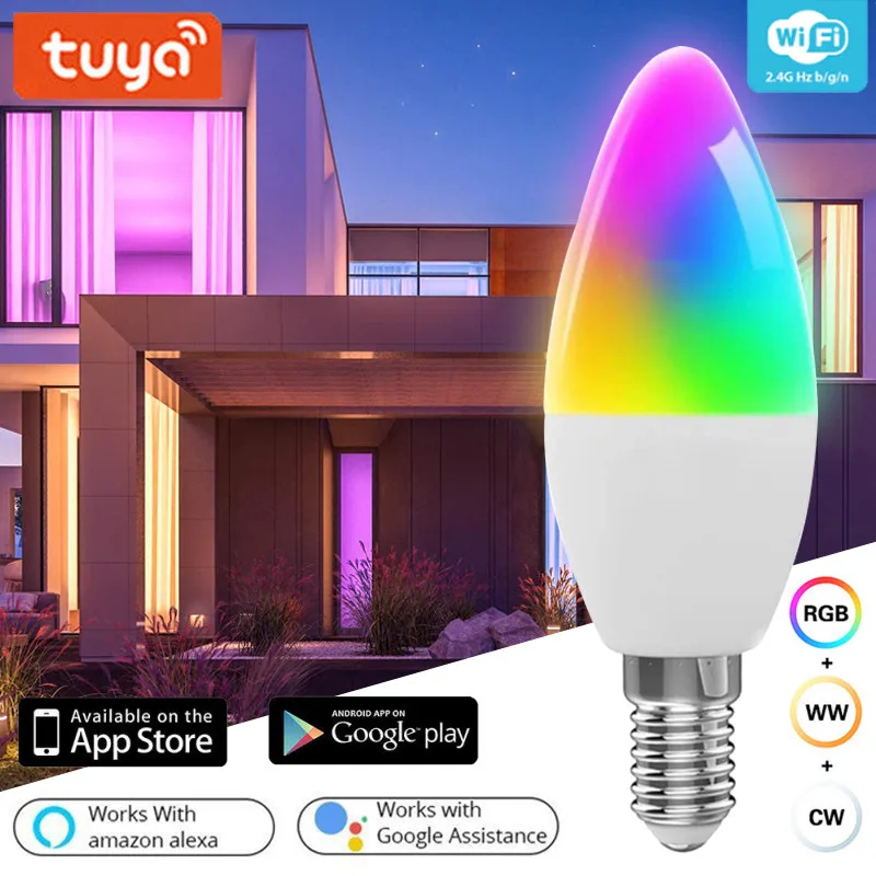 

Умная Светодиодная лампа с Wi-Fi, E14, RGB + C + W