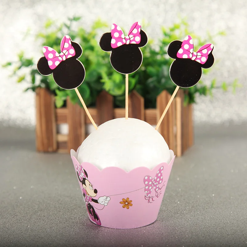 24 шт./лот топперы для торта на день рождения розовая чашка с Минни Маус вечерние