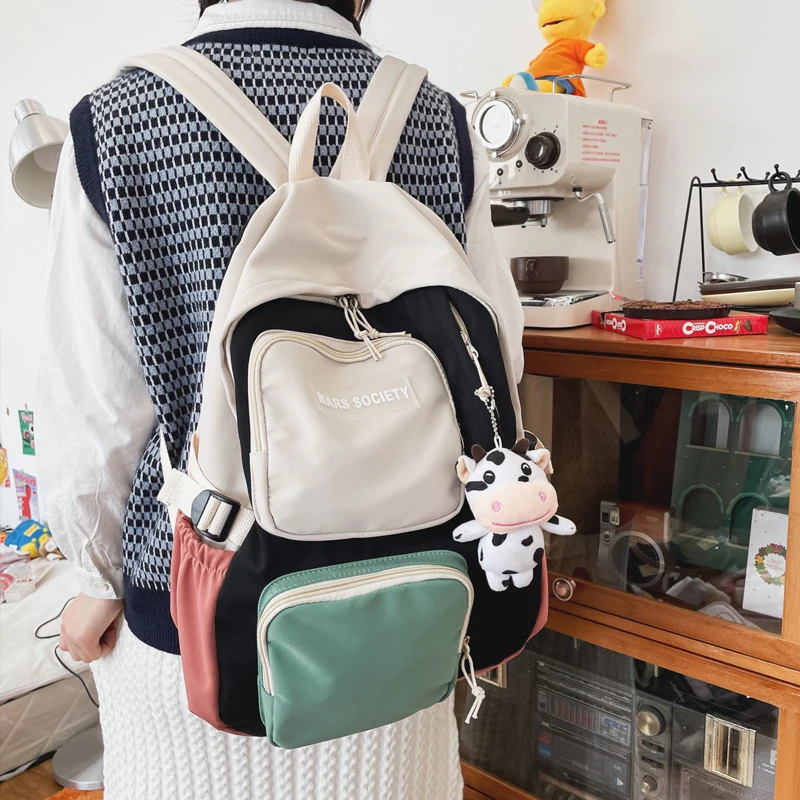 

Cute Women Backpack Female Korean Harajuku Panelled School Bags for Teenage Girls Campus Large Capacity Kawaii Travel Backpacks