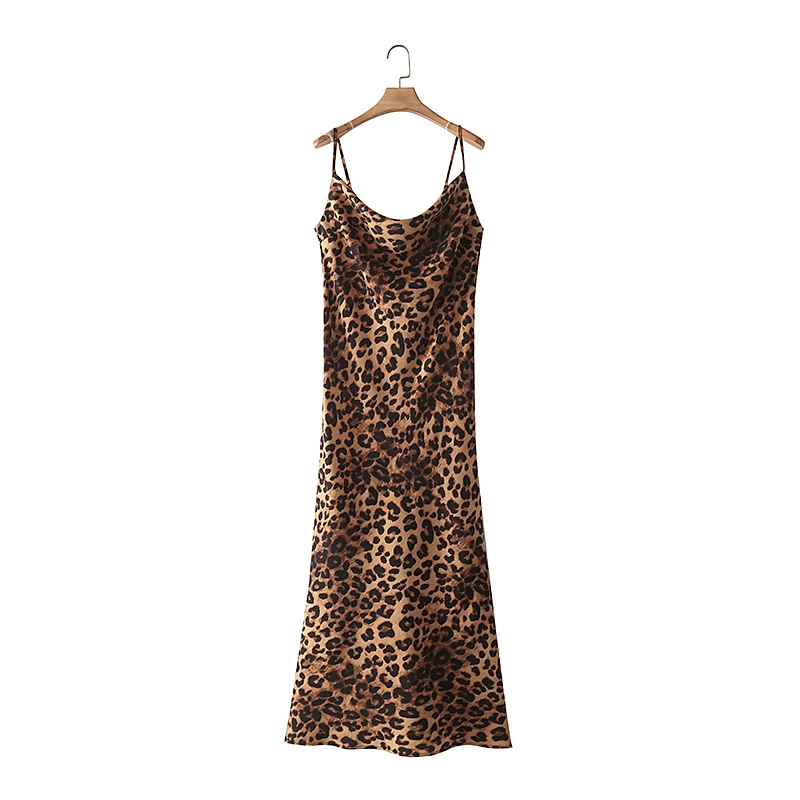 

Платье-миди женское с леопардовым принтом, на тонких бретельках