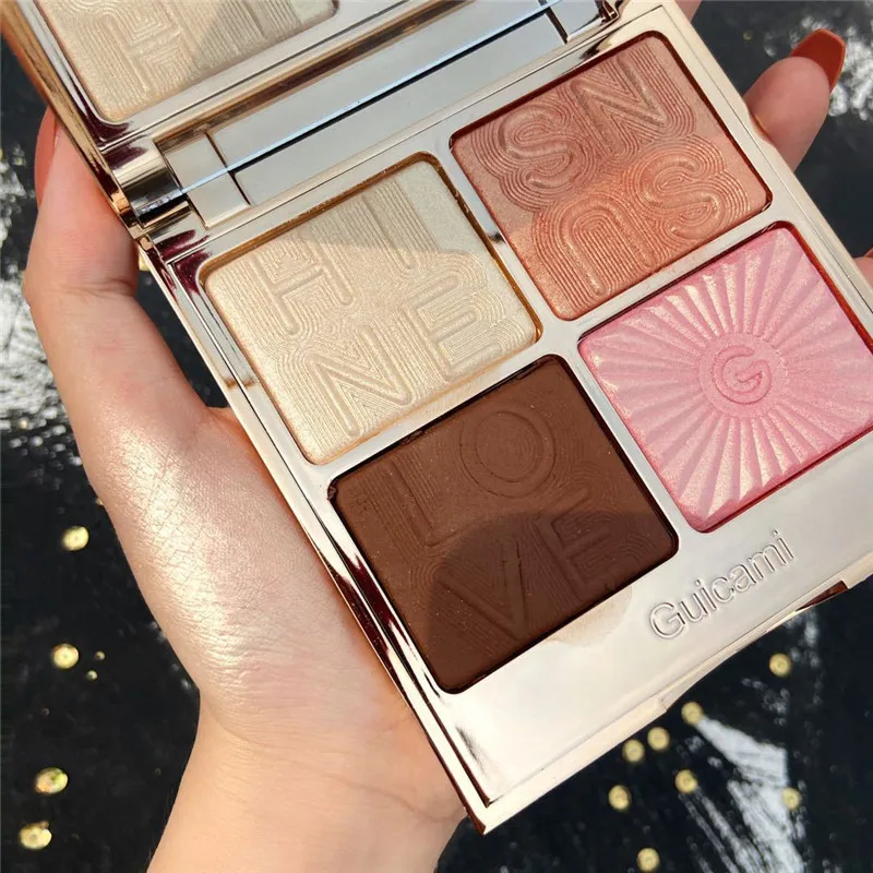 Палитра хайлайтеров 4 цветов контур лица для макияжа мерцающая пудра осветляющая