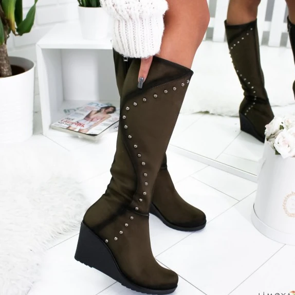 Сапоги на молнии женские сапоги до колена платформе и высоком каблуке с