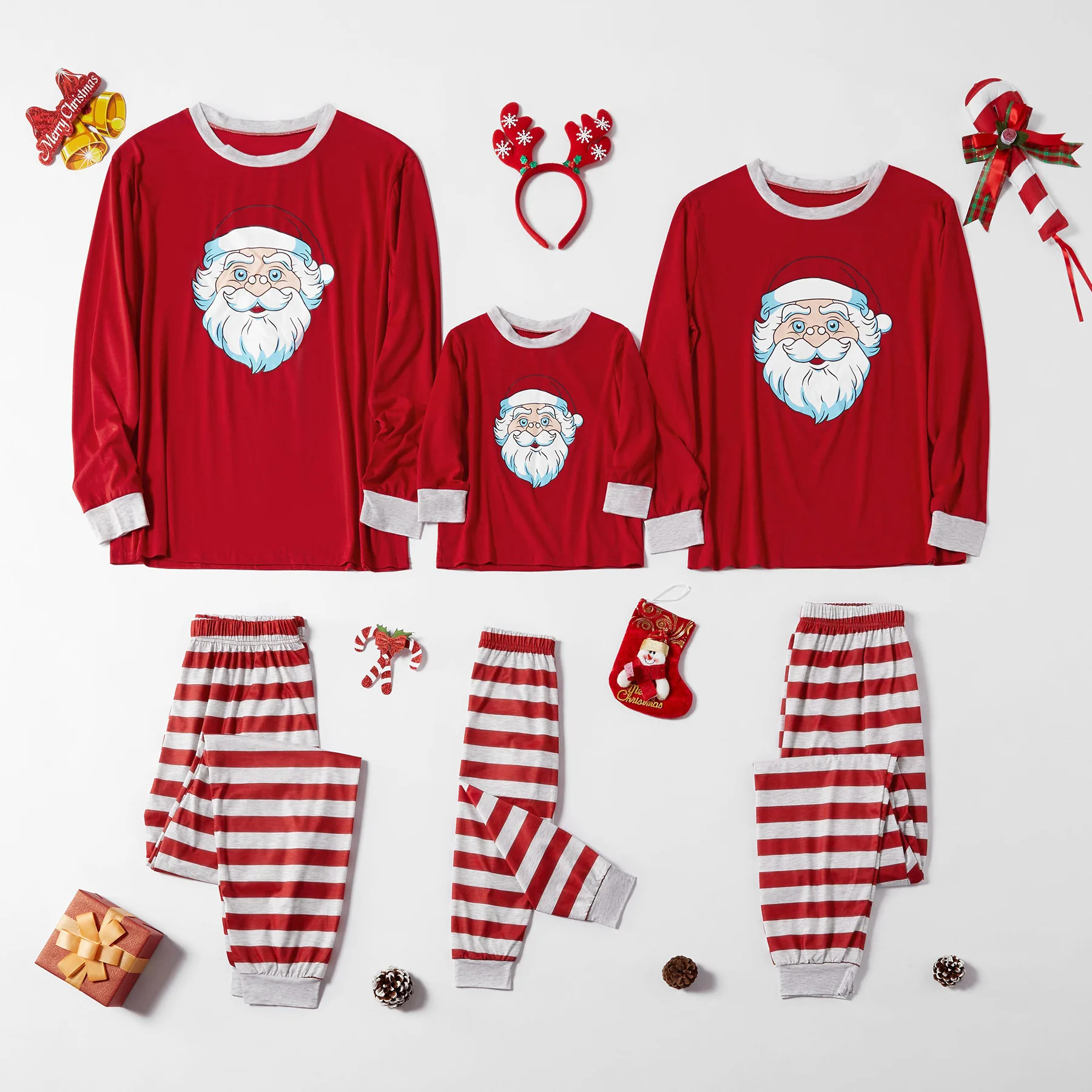 Рождественской полосатой пижамы для всей семьи одежда сна Дед Мороз Санта Мать