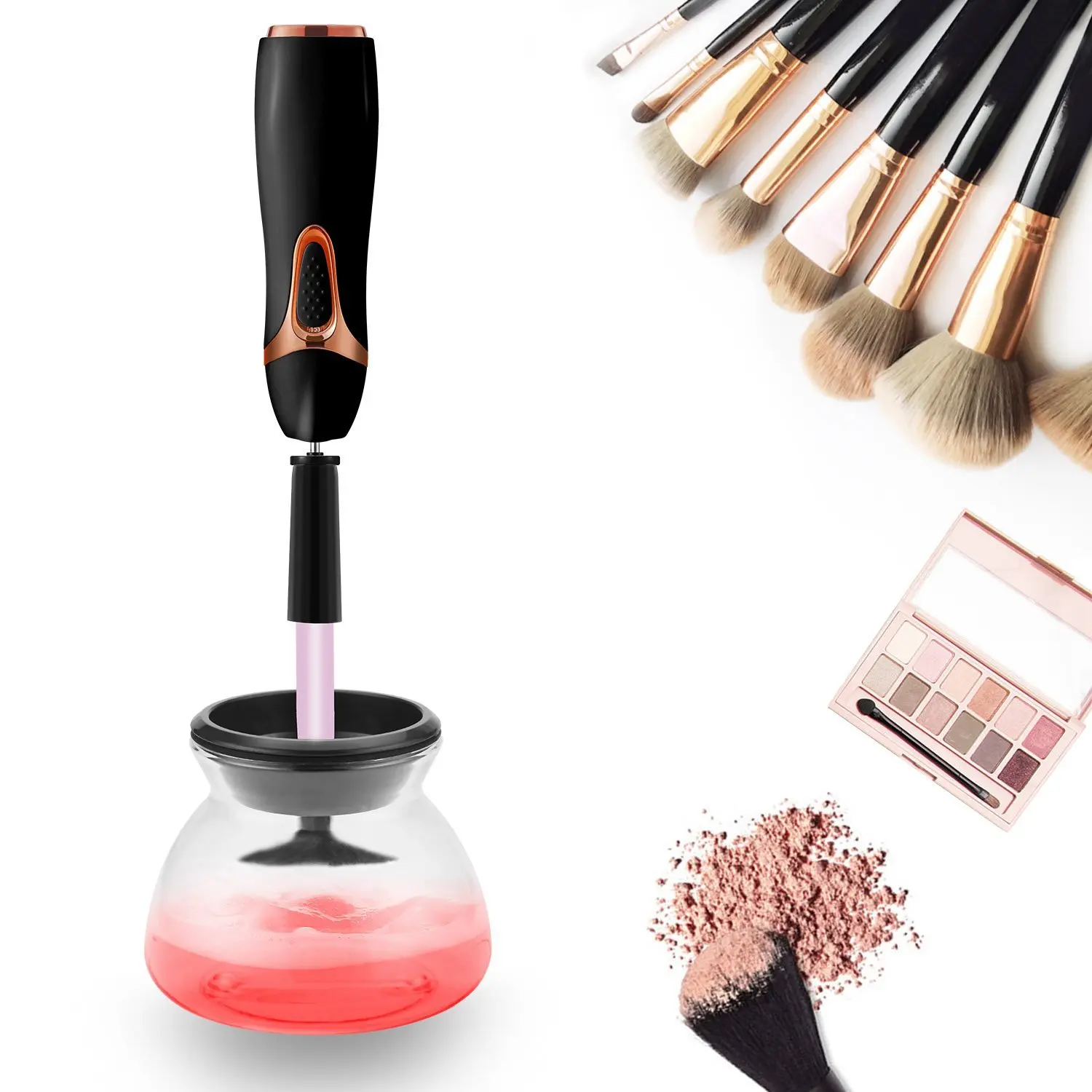 

Wholesale Automatic Spinning Interchangeable Attachments Fast Washing Drying Cosmetic Dresser Tool Makeup Brush Cleaner Set
