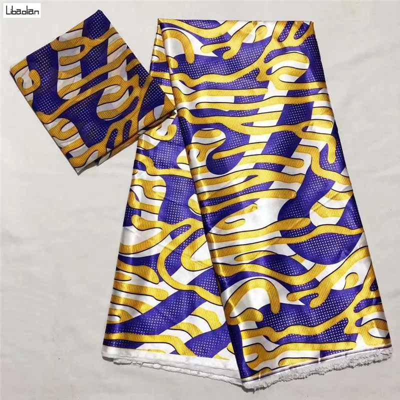 Шелковая ткань смешанный фиолетовый и золотой восковый узор печать 4 + 2 ярда