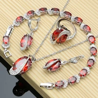 silver 925 jewelry red cubic zirconia white cz jewelry sets for wedding earringspendantnecklaceringsbracelet t224