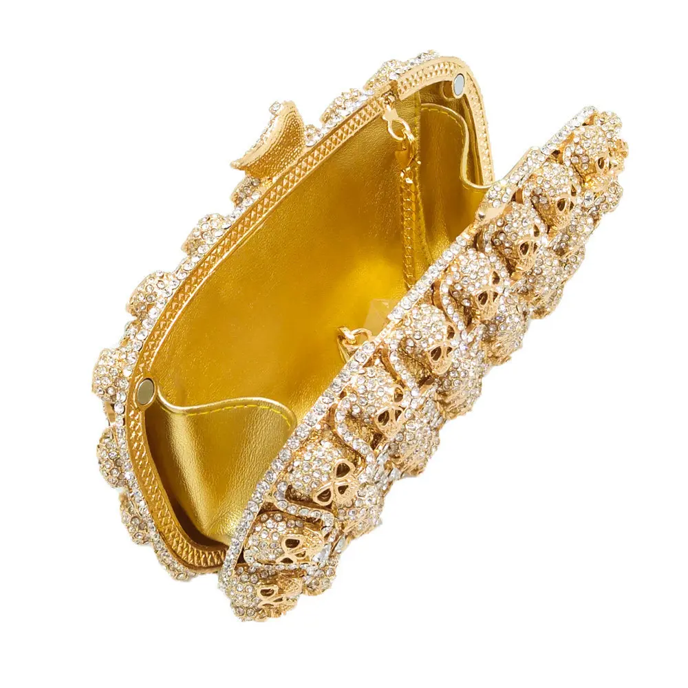 Женские вечерние сумки с двойным цветком и стразами металлические клатчи