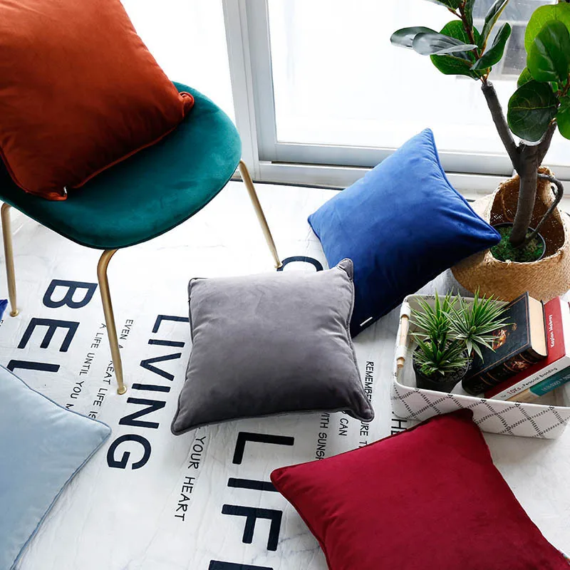 

45*45 cm Pillow Sleeve Pure Flannel Four-sided Rope Roll-edged Sofa Solid Color Cushion Pillow Covers