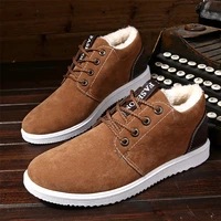 mens winter new style plus velvet warm casual high top flat heel non slip wear resistant round toe front lace up snow boots