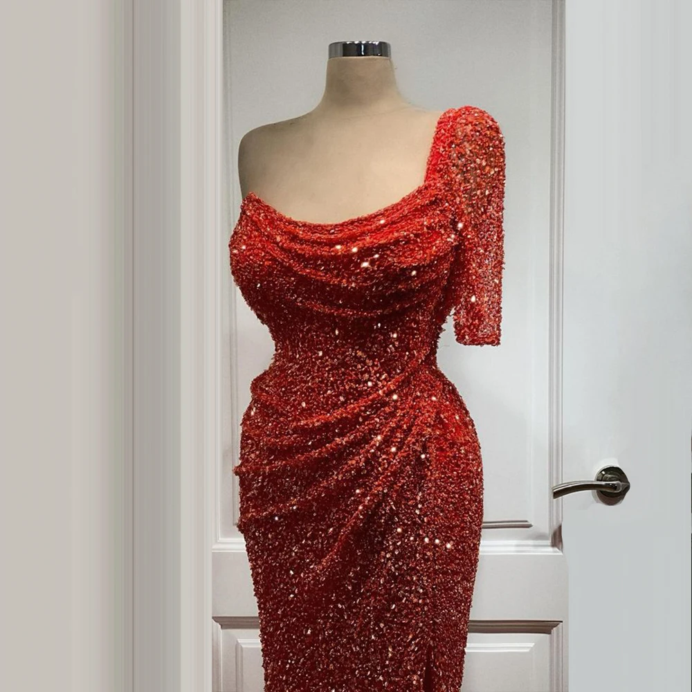 

Half One shoulder Sequin Evening Dress 2021 Engagement Dress vestidos de fiesta de noche largos elegantes