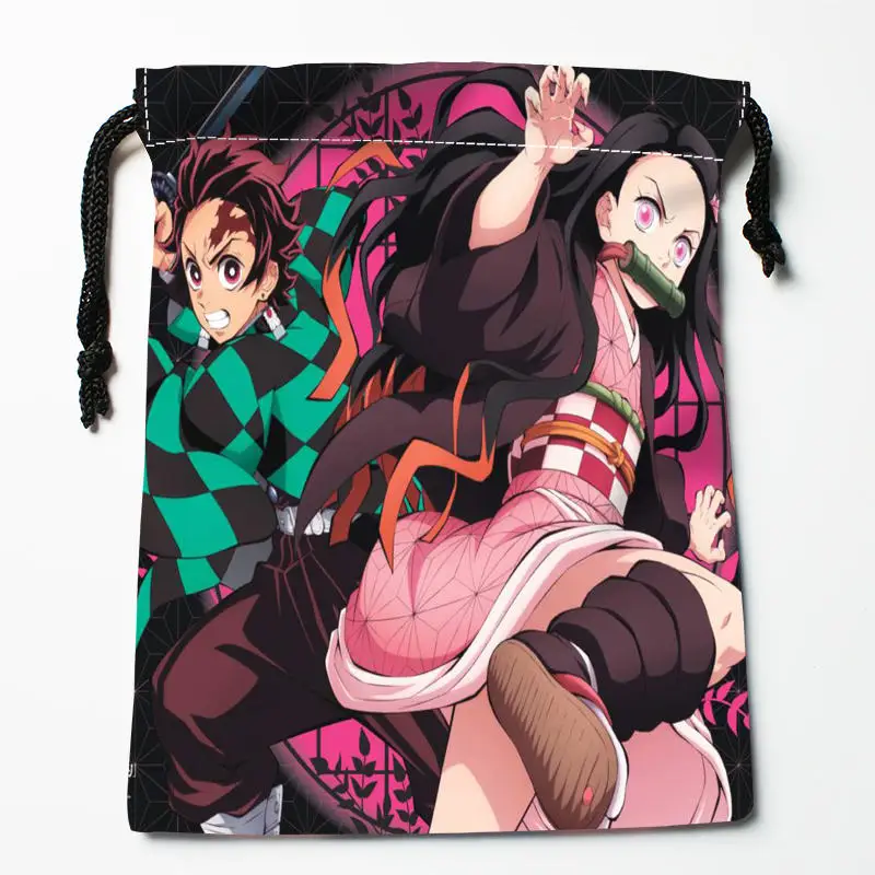 

Пользовательские сумки Kimetsu no Yaiba на шнурке, свадебные сумки для рождественских подарков, упаковка 18x22 см, сумка для хранения из атласной тка...