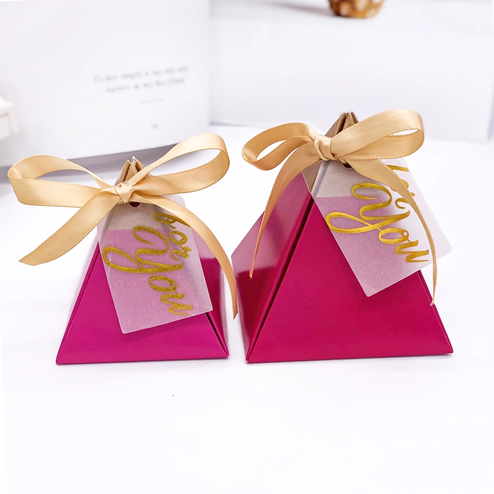 50 шт красная роза треугольная пирамида Милая коробка для сладостей Бумага